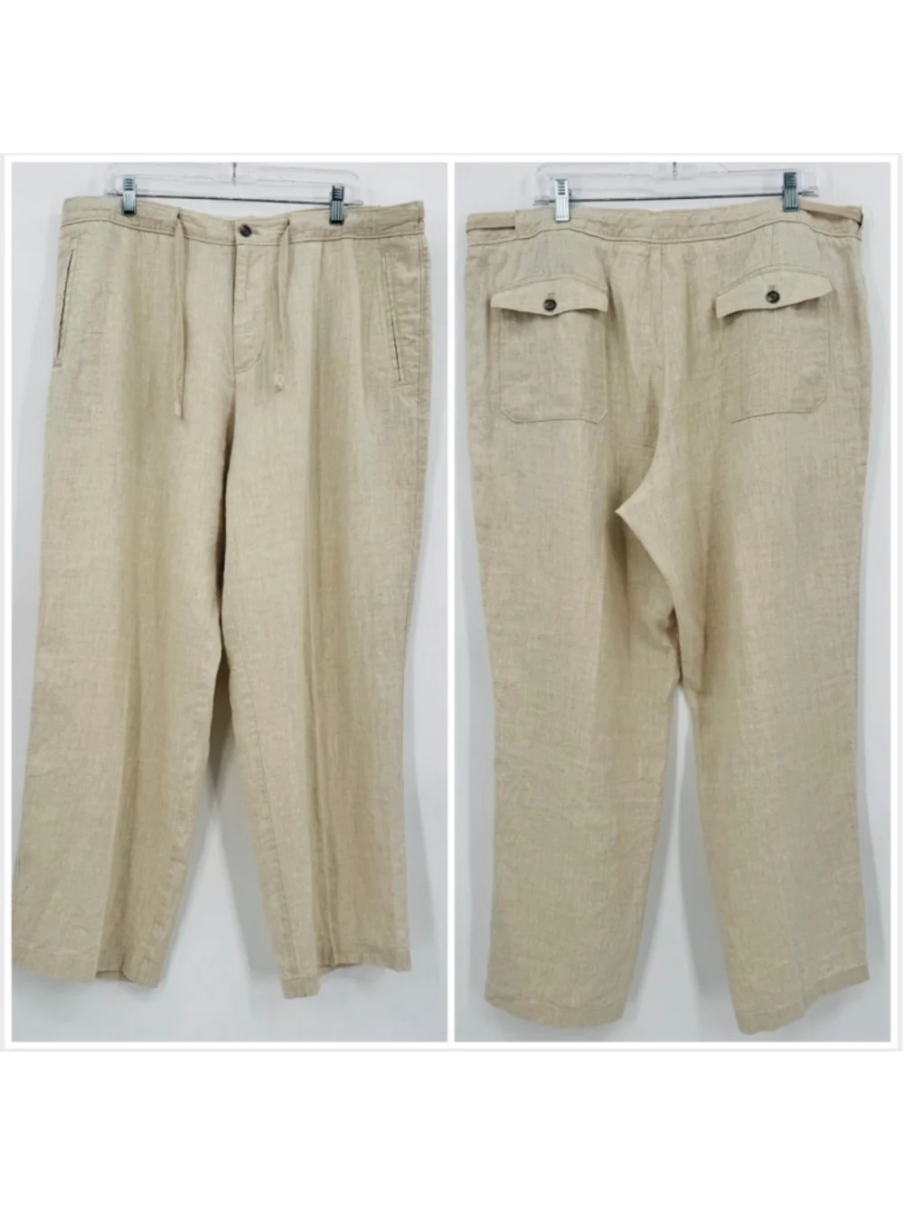 Tasso Elba Island Beige Linen Drawstring Pants 38 x 30
